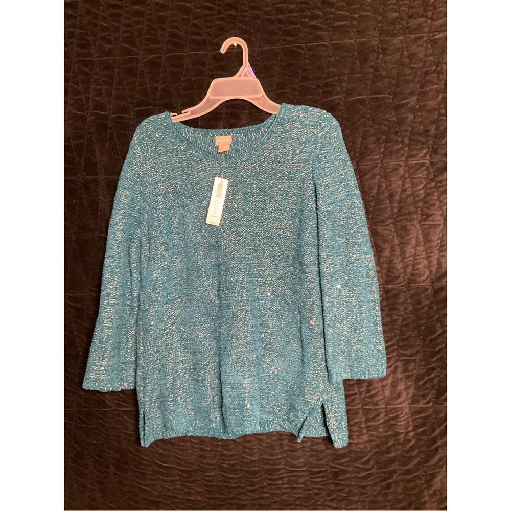 Chicos size one turquoise sweater nwt